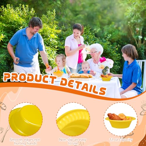 30 Pack 12 oz Yellow Disposable Plastic Bowls for Parties & Snacks