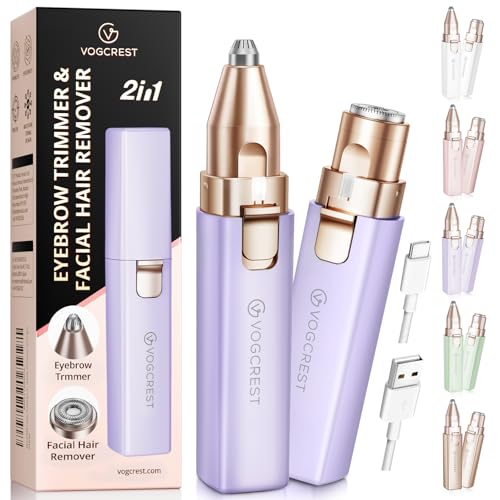 Rechargeable Facial Hair Remover for Women: 2 in 1 Electric Eyebrow and Facial Hair Remover - Suitable for Middle-aged Women¡¯s Eyebrow, Chin, and Cheek Trimming - with Built-in LED Light(Purple)