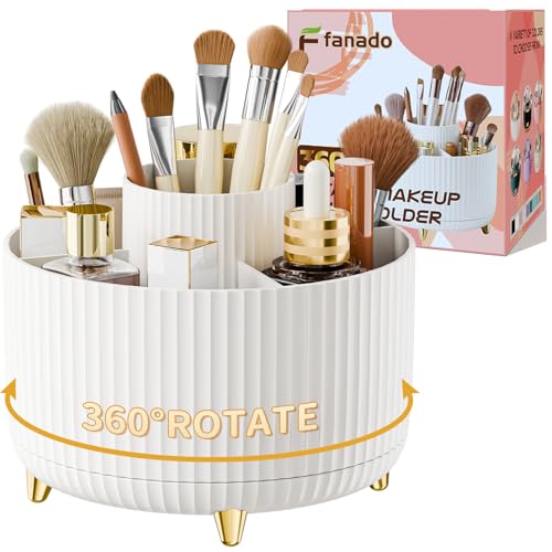 fanado 360¡Æ Rotate Makeup Brush Holder Organizer, Makeup Organizers Countertop, Makeup organization and Skincare Storage for Vanity, Desktop, Bathroom (White)