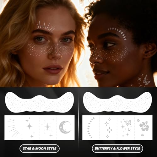 30PCS Glitter Freckles & Face Gems Set - Silver Temporary Tattoos