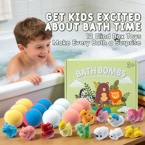Bath Bombs for Kids with Animal Toys - 12 Pack, 40g Each
