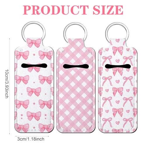 Pink Chapstick Holder Keychain Set - 3 Cotton Lip Balm Holders