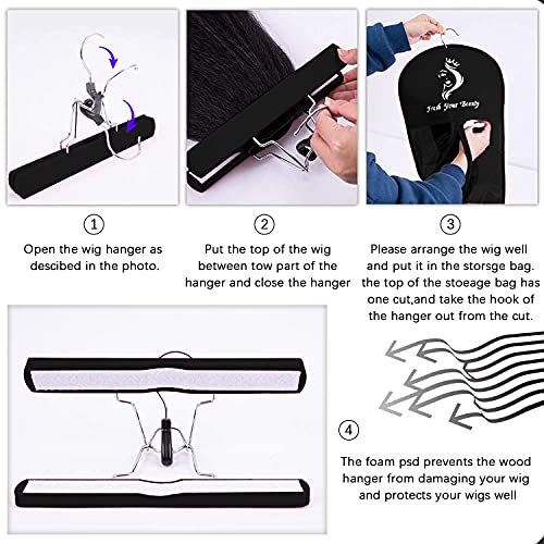 3PCS 31.5-inch Hair Extension Storage Bag with Hanger - Black Dust-Proof