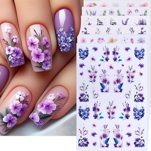 TANYOOTO 3D Flower Nail Art Stickers Mix - Spring Petal Decals, 6 Sheets (3D Flowers02)