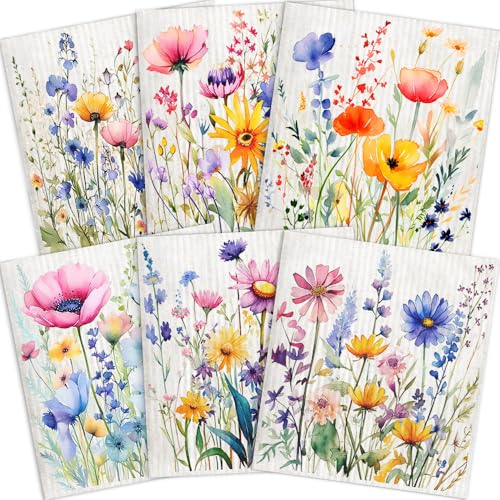 Vintage Floral Swedish Dishcloths - 6 Pack Reusable Kitchen Towels