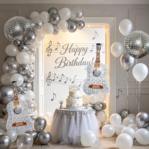 22-Inch Silver Inflatable Guitar & Disco Ball Balloons for Parties