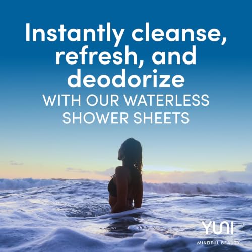 YUNI Beauty Large Body Wipes, Peppermint Citrus, 12 Count - Biodegradable Shower Alternative