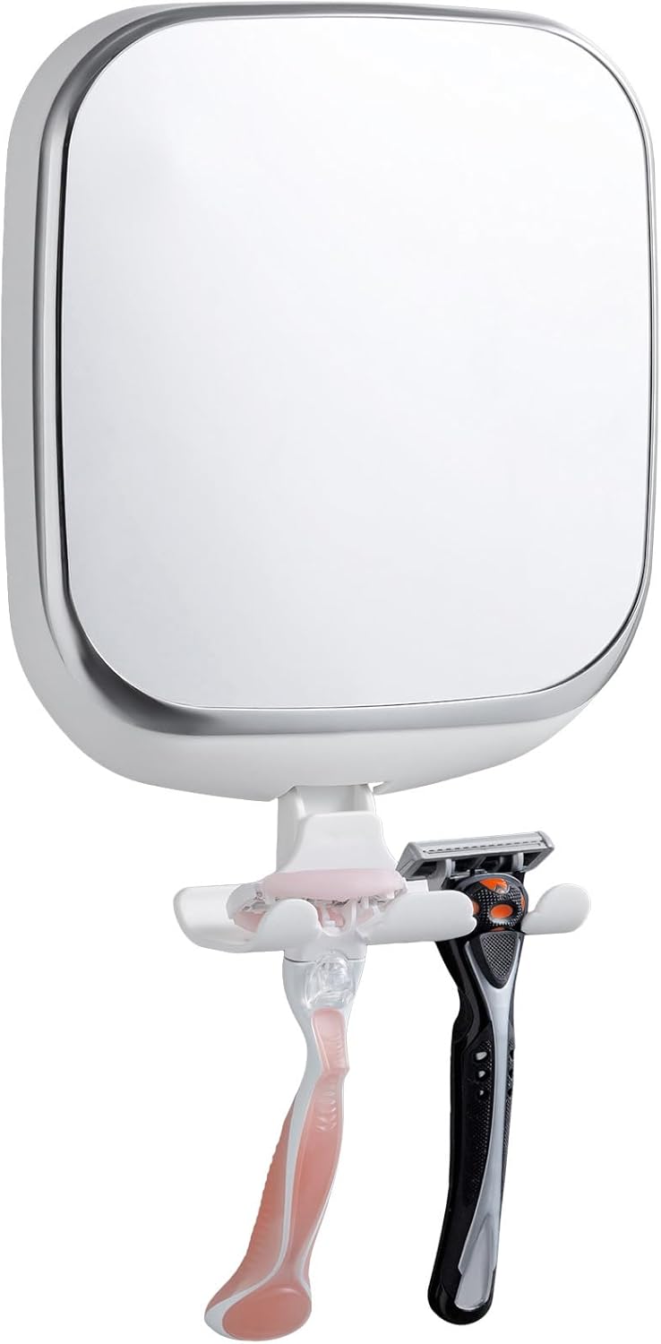 Fogless Shower Mirror for Shaving - Suction Cup, Removable & Shatterproof | Anti-Fog Bathroom Accessory, Black
