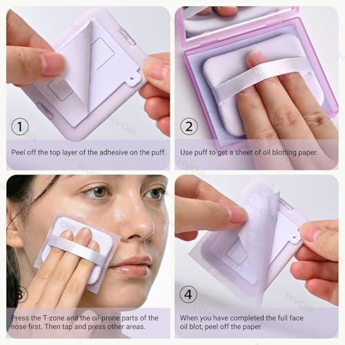 KYDA 200 Sheets Oil Blotting Paper Set with Mirror & Puff