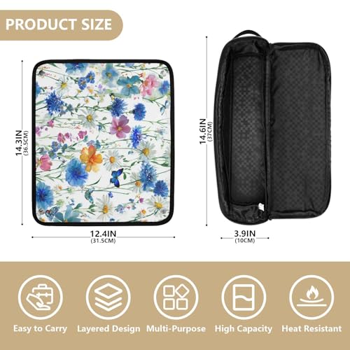 Travel Hair Tools Bag with Heat Resistant Mat - Watercolor Cornflower Daisy