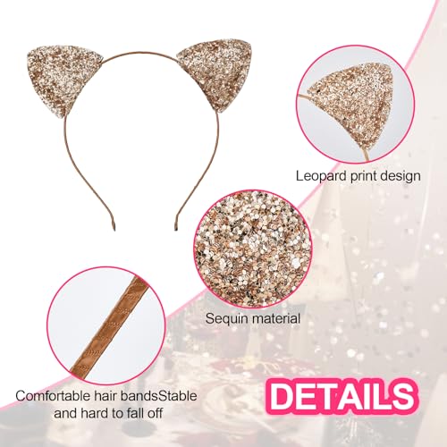 Lirila Glitter Cat Ear Headbands Set of 6 - Cosplay, Party & Daily Wear for Women and Kids
