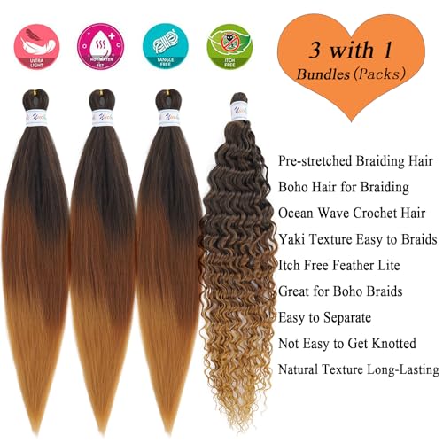 Ombre Pre-Stretched Curly Braiding Hair - 26 Inch Boho Curls (4 Packs)