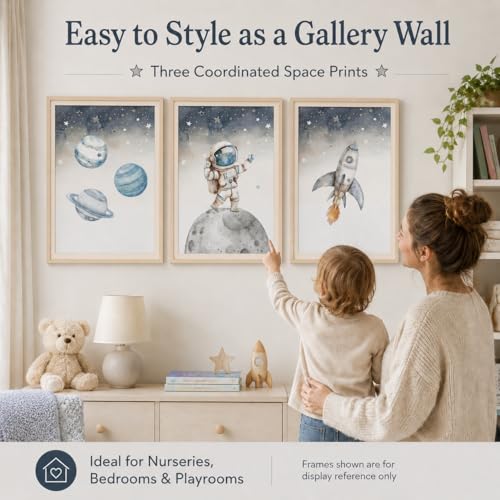 Nursery Astronaut Wall Art - 3Pcs Space Adventure Canvas Prints