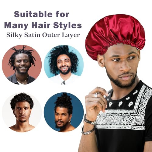 Red Satin Shower Cap for Men & Women - Waterproof & Large