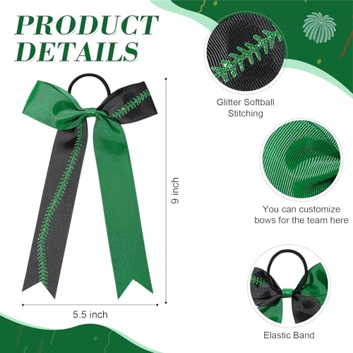 12 Pack Softball Cheer Bows with Glitter Stitching - Girls Sports Hair Accessories