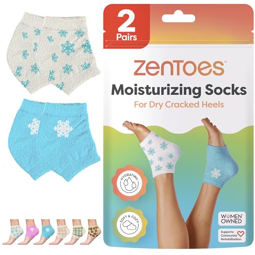 ZenToes Moisturizing Heel Socks with Gel Lining - Snowflake Pattern, Regular & Blue/White