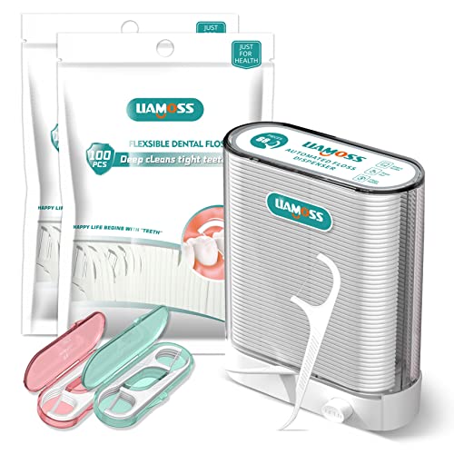 LIAMOSS 308 Count Dental Floss Picks Dispenser - Automatic Pop Up Organizer Case for Adults