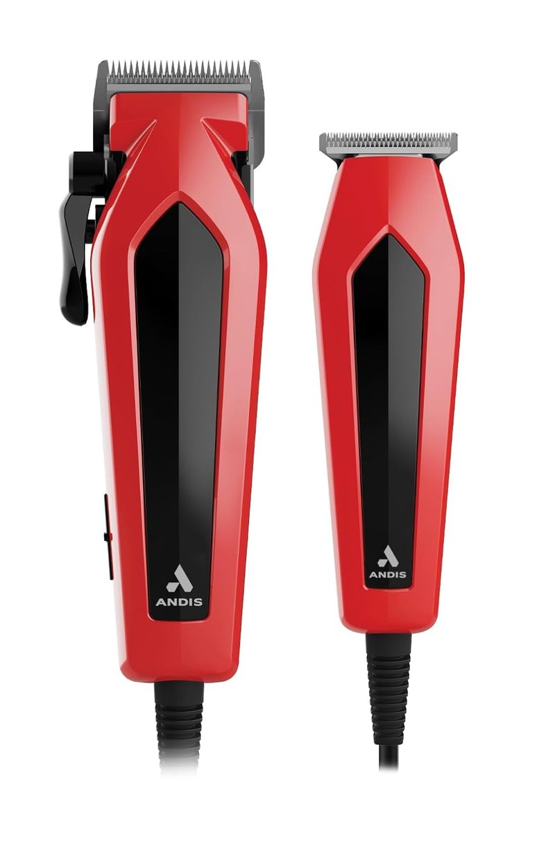 Andis Ultra Clip Corded Clipper & Trimmer Combo Kit - 15-Piece Set, Stainless Steel Blades, Whisper Quiet, Red