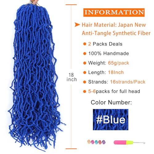 RENJOING 18 Inch Blue Faux Locs Crochet Hair - Pre-Looped Synthetic Braids