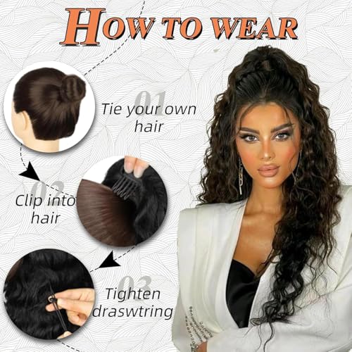 HiTuMyPi 10 Inch Natural Black Curly Drawstring Ponytail Extension for Black Women
