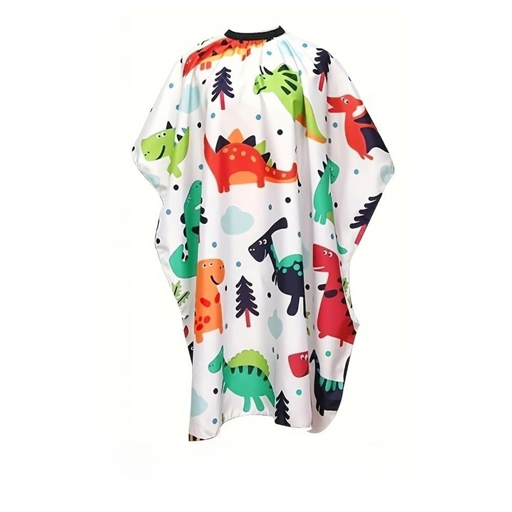 Dinosaur Print Hair Cutting Gown with Neck Elastic, Waterproof Salon Cape for Haircut Styling Home Use