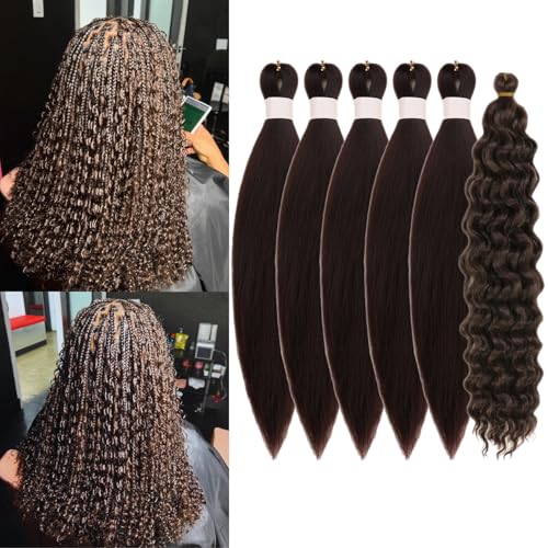 Gozill 16 Inch Dark Brown Pre Stretched Boho Braiding Hair for Short Deep Wave Braid - Pack of 6