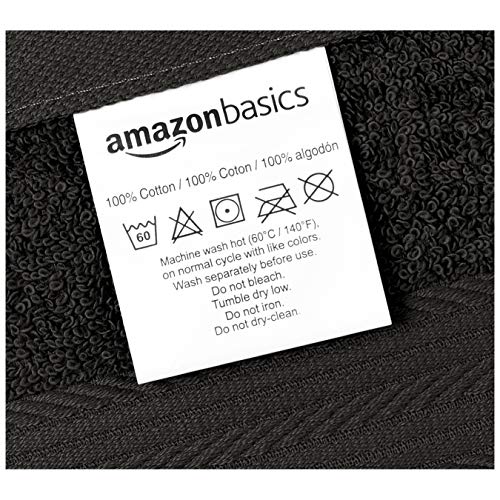 Amazon Basics 12-Pack Soft Cotton Washcloths, 12x12 in, Black