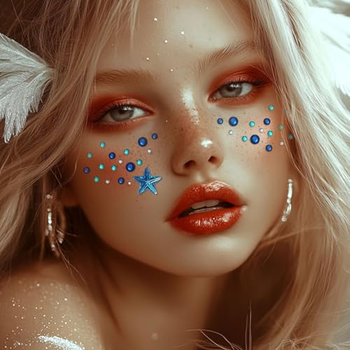 YUFUDUO 683 Pcs Multi-Color Self-Adhesive Face & Body Gems - Mermaid Suit Variant