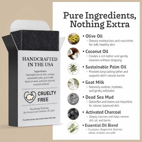 Dead Sea Mud & Charcoal Detox Soap Bar for Face & Body - Long-Lasting Natural Cleanser