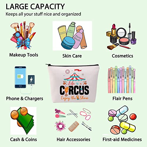 Circus Theme Makeup Bag, Durable Canvas Travel Organizer Pouch