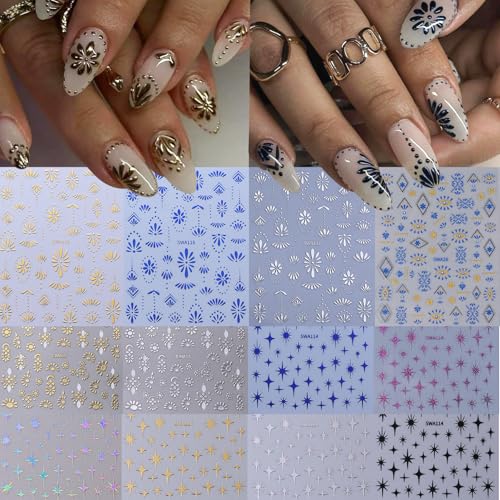 Bohemian Nail Art Stickers - 12PCS Metallic Gothic Designs