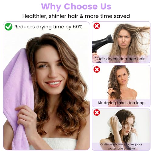 2 Pack Purple Microfiber Hair Towel Wrap for Women - Fast Drying, Anti-Frizz Design