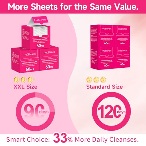 FACEMADE Disposable Face Towels - Biobased, Ultra-Soft & Absorbent, Large 60 Pack