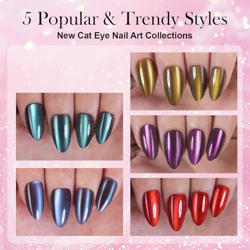 Vansiho Cat Eye Press On Nails, Medium Almond Soft Gel Fake Nail Tips