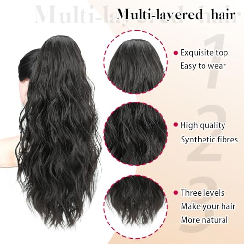 18 Inch Black Brown Curly Wavy Ponytail Extension Clip-In
