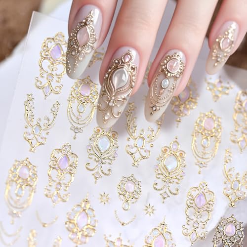5D Gold Gemstone Nail Stickers for Elegant Nail Art Designs