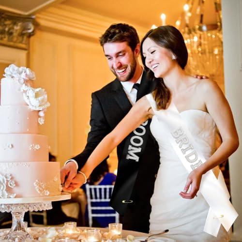 KICOSY Pearl Bride & Groom Sash Set for Wedding & Bachelorette Parties