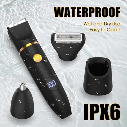 QREEYX Black Manscape Body Trimmer Kit - 3 in 1 Grooming Set with LED Display & Waterproof Design