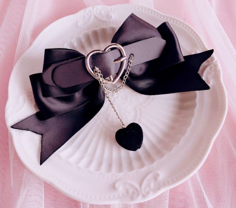 Gothic Lolita Hair Bowknot Headpiece with Chain Heart Charm - 2 Pcs Women’s Hair Clips