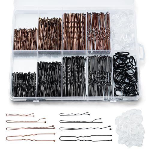 400PCS Brown & Black Bobby Pins Set with Hair Bands - 1.38 to 2.36 Inch