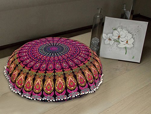 32" Purple Mandala Floor Pillow Cover - Bohemian Cotton Seating