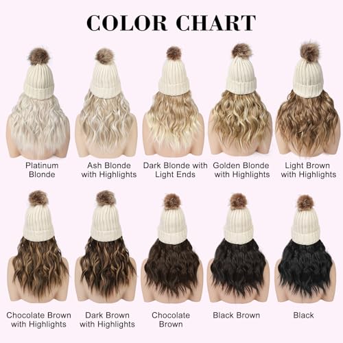 REECHO Women's Knitted Beanie Hat with 12" Chocolate Brown Hair Extension