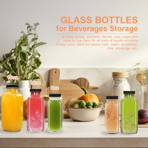 NEWMIAO 6-Pack 8 oz Reusable Glass Juice Bottles with Lids