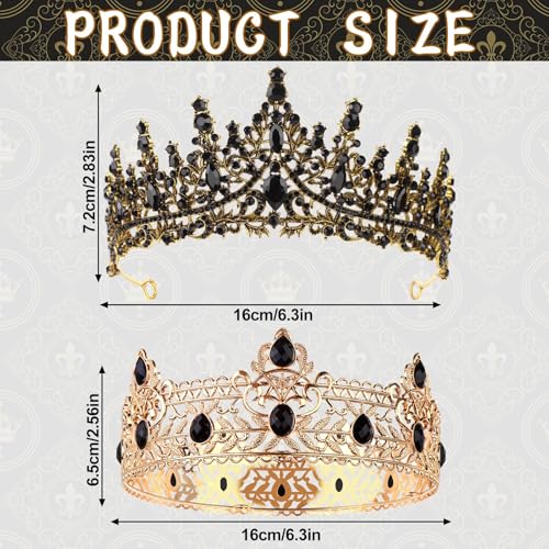 Royal King and Queen Crowns Set with Black Rhinestones