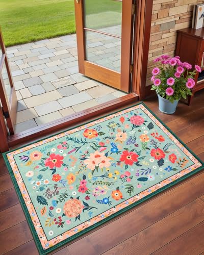 Macgace 2x3 Floral Rug - Washable Non-Slip Entryway Carpet for Girls Bedroom