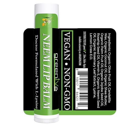 GreenIVe Neem Lip Balm, Vegan L-Lysine Moisturizer for Dry Lips (3 Tubes)