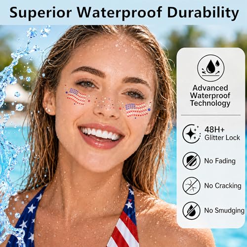 Patriotic USA Flag Glitter Freckles Face Tattoos - 6PCS