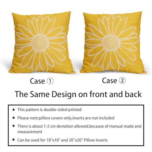 Spring Summer Daisy Flower Pillow Covers - Set of 2, 18x18 Inch