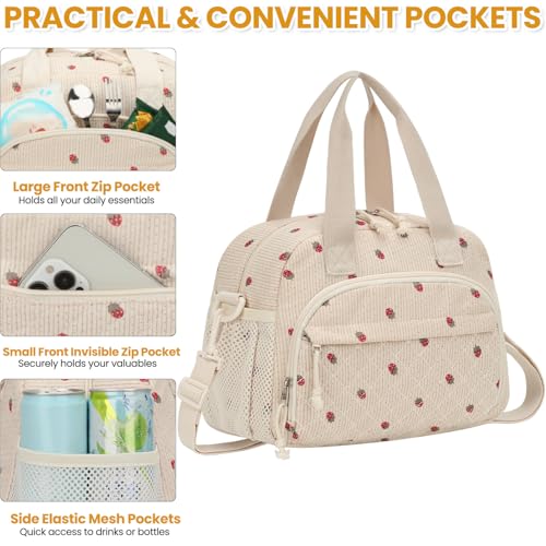 ELONGRIVER Insulated Corduroy Lunch Bag for Women & Teens - 10L Capacity, Cute Design, Portable Tote Cooler