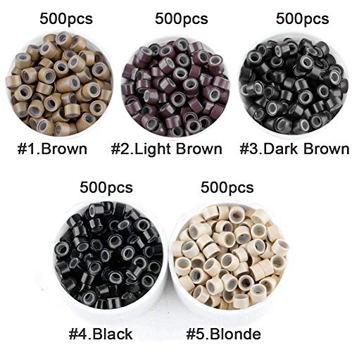 GOTDYA 5mm Silicone-Lined Micro Rings for Hair Extensions - 2500pcs Multi-Color